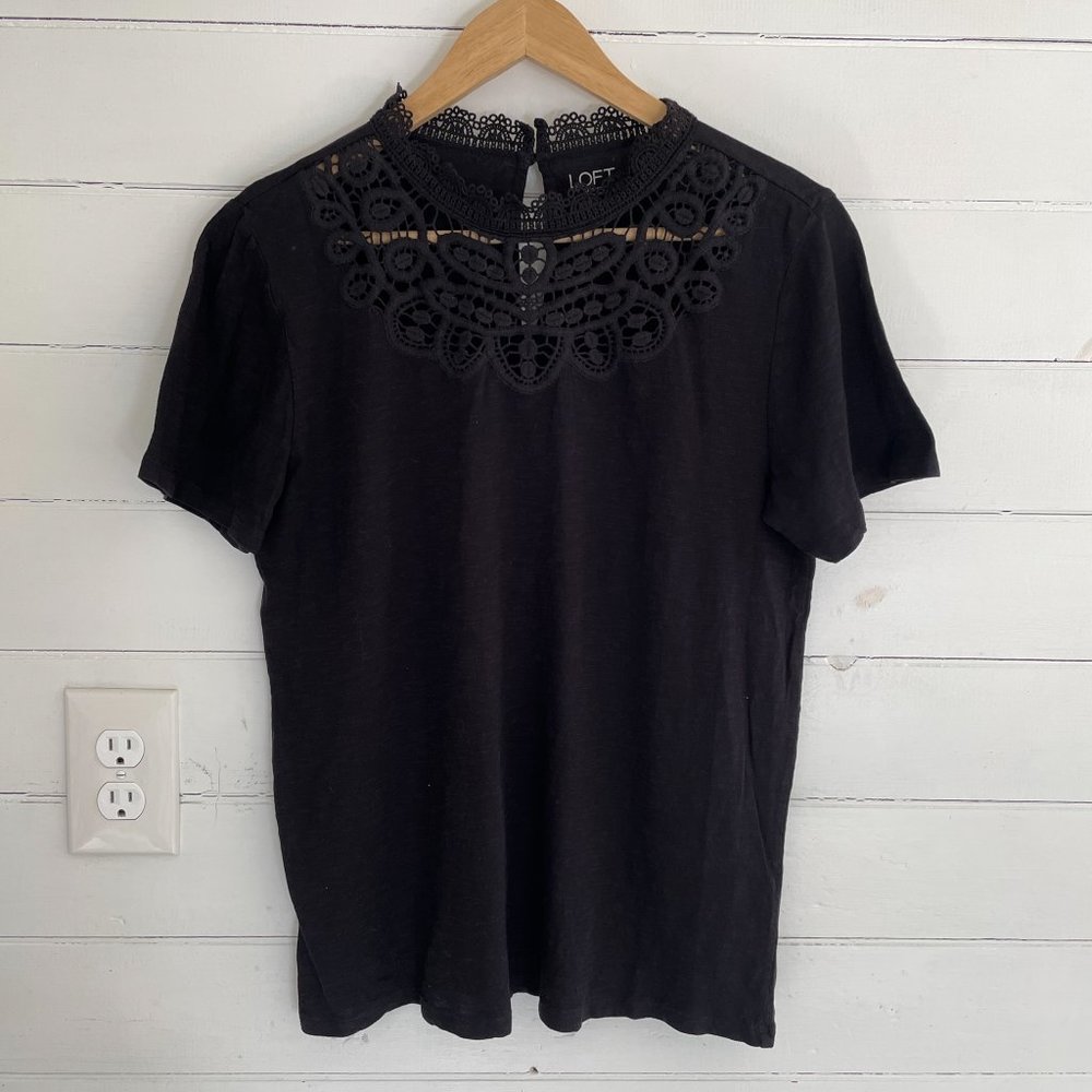 Loft Black Crochet Tee